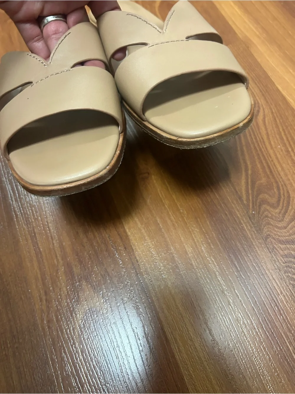 kate spade Neutral Beige Leather Double-Strap Slide Sandals